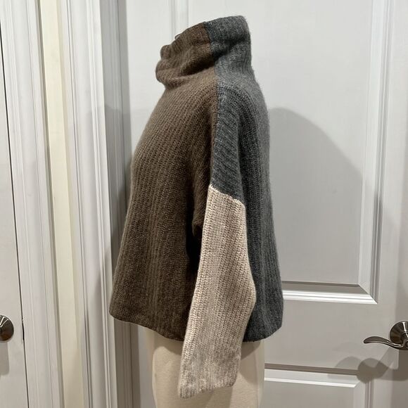 Lord & Taylor 100% Cashmere Boxy Cropped Sweater Neutrals Colorblock Brown Gray - Picture 8 of 14